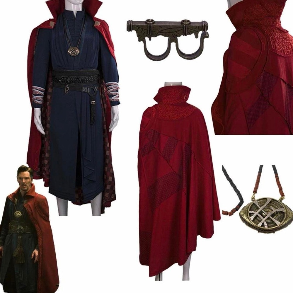 Doctor Strange Cosplay Costume Adult Red Cloak Blue Robe Eye Agamotto Belt Set